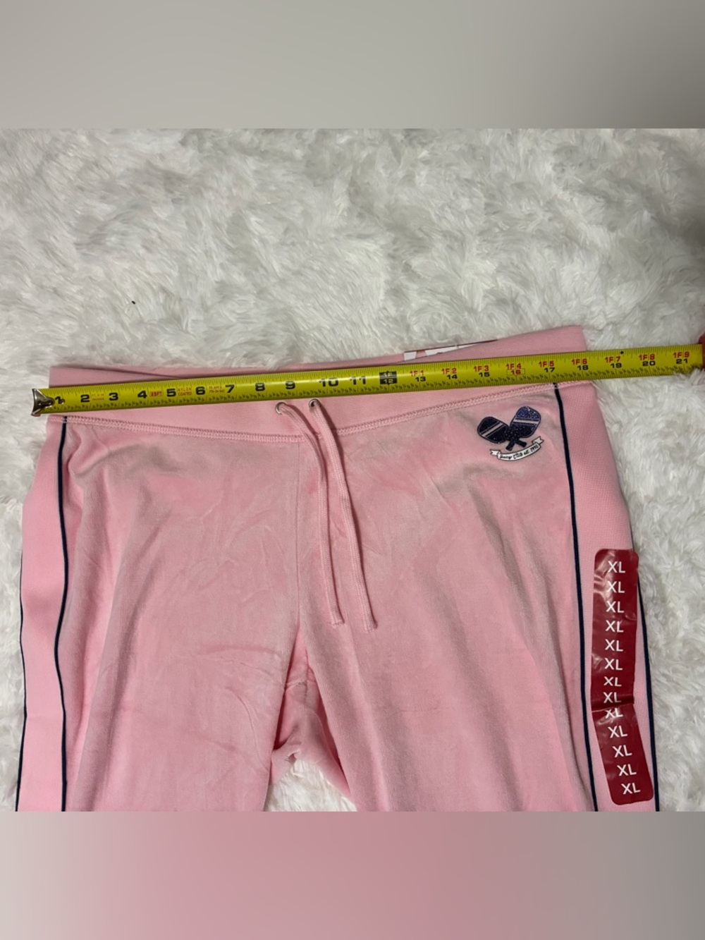 Juicy Couture Pink Velour Wide-Leg Track Pants with Blue Side Stripes - Picture 10 of 13